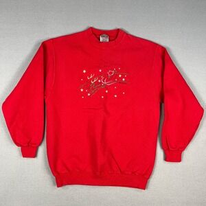 VTG Santa Reindeer Sweatshirt Fits Medium Red Christmas‎ Michigan 1990s USA
